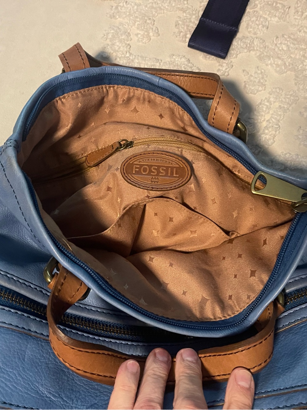 Fossil Light Blue leather backpack